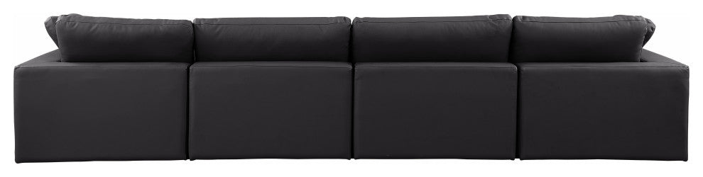 Comfy Upholstered Modular Sofa, Black, 4-Piece: 2 Armless Chair, 2 Corner Chair, Vegan Leather