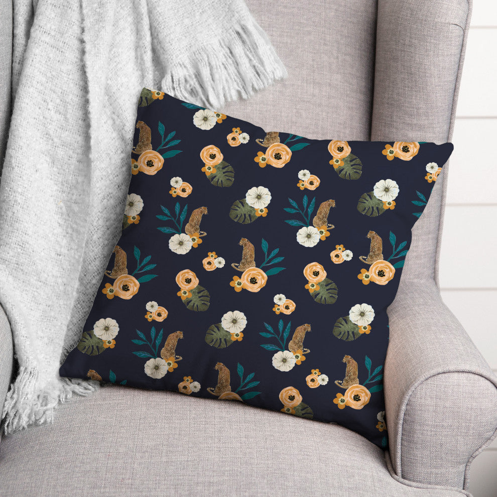 Tropical Jag Navy 18x18 Spun Poly Pillow