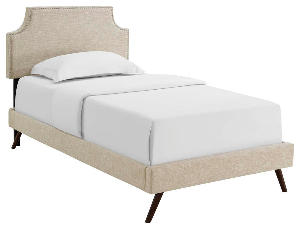 Modway Corene Twin Platform Bed With Round Splayed Legs, Beige