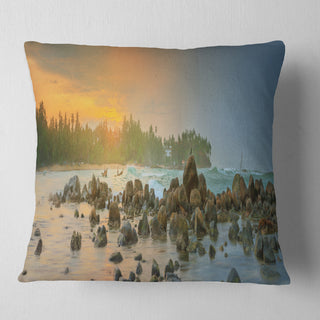 Romantic Untouched Beach Sunset Landscape Printed Throw Pillow, 16"x16"