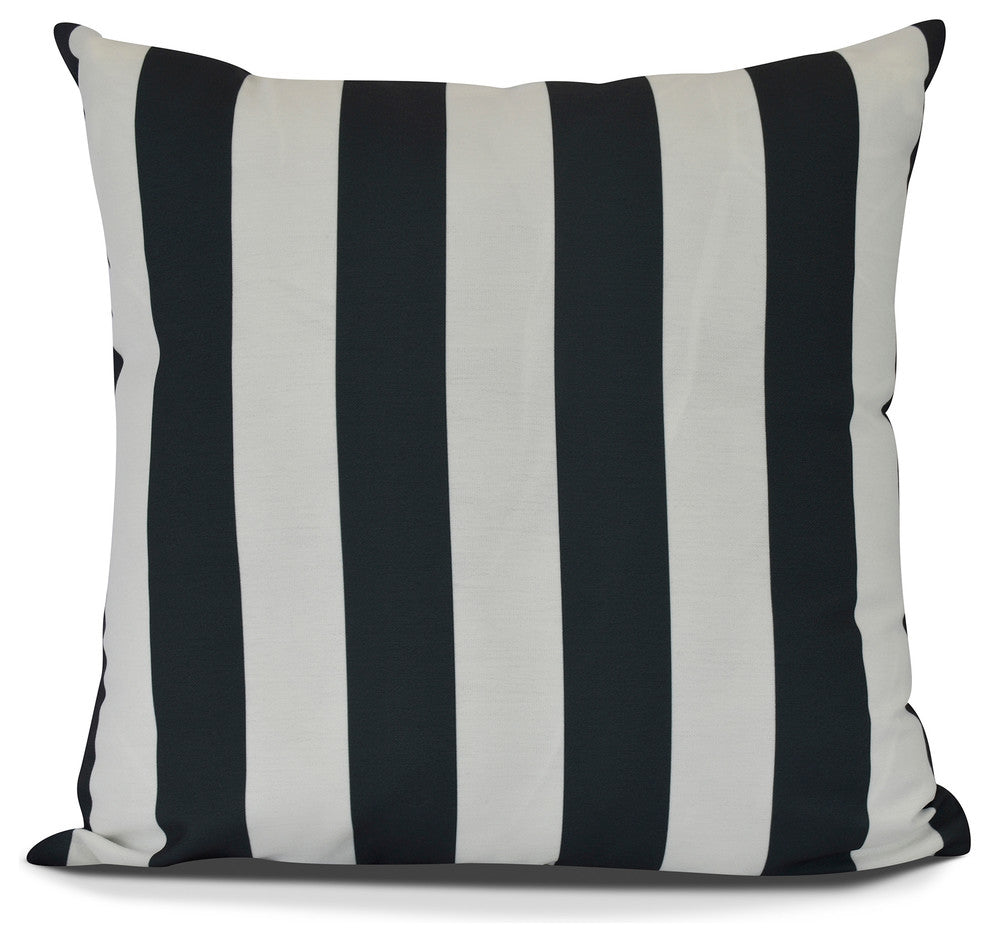 Rugby Stripe, Stripe Print Outdoor Pillow, Black, 20" x 20"