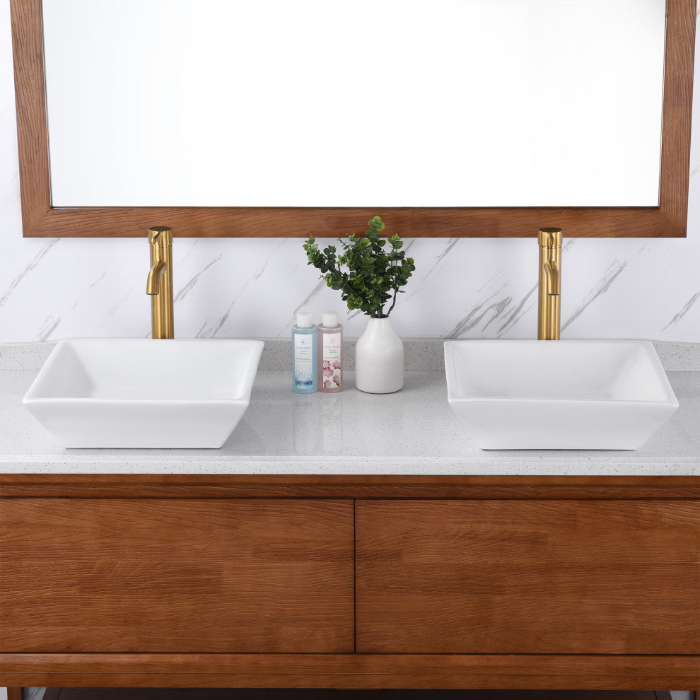 Luxier CS-006 Flat Square Bathroom Ceramic Vessel Sink Art Basin in White