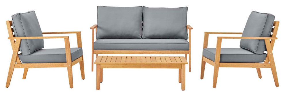 Lounge Sectional Sofa Chair Set, Wood, Brown Natural Gray, Modern, Outdoor