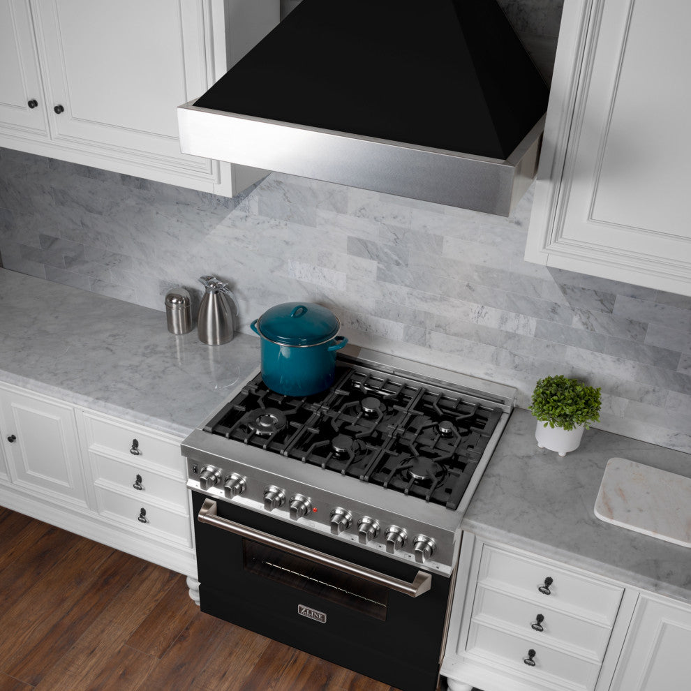 Ducted DuraSnow Stainless Steel Range Hood with Black Matte Shell