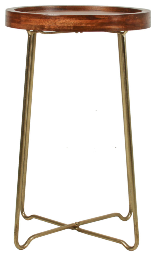 East at Main 19-inch Gold Iron and Natural Wood Round Accent Table