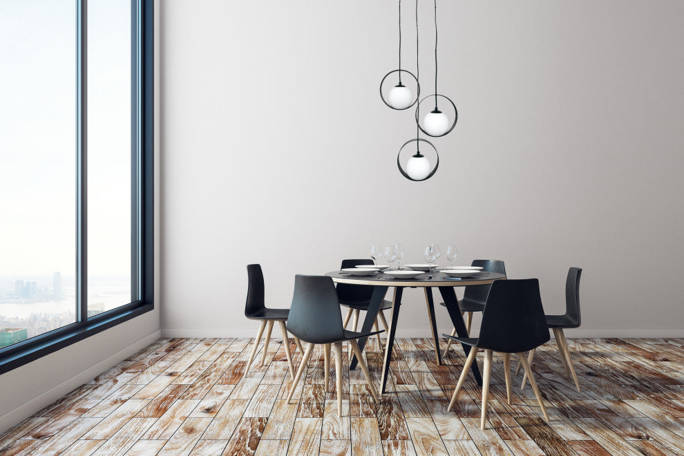 Camargo, 3-Light Lighting, Pendant, Black Finish, White Glass Shade