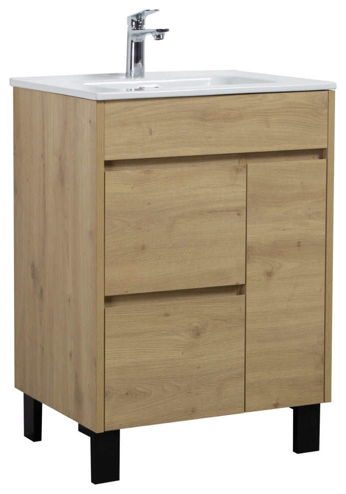 Alma Grace Natural Oak finish Freestanding Vanity With Porcelain sink, 24"