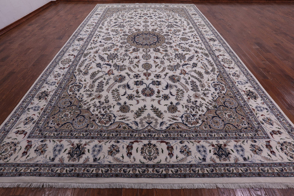 10' 7" X 17' 5" Wool and Silk Persian Nain Hand Knotted Rug Q9349