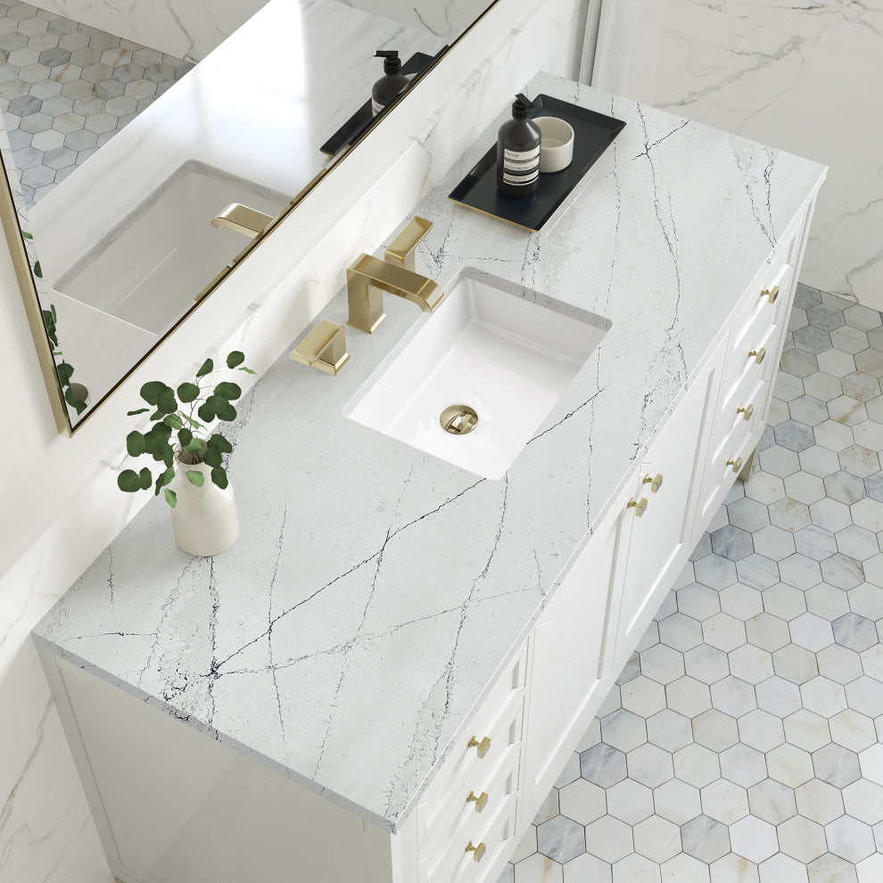 Chicago 60" Single Vanity, Glossy White, Ethereal Noctis Quartz