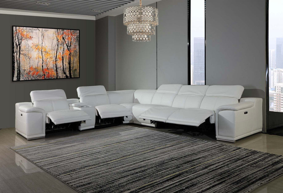Federico 7-Piece L-Shaped Top Grain Italian Leather Sectional, White