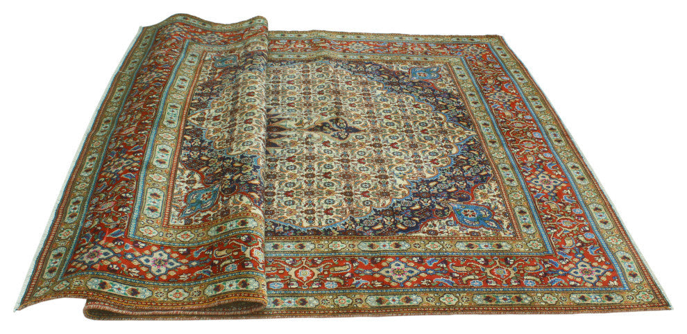 Fine Vintage Distressed Colby Ivory/Red Rug, 6'6x9'8