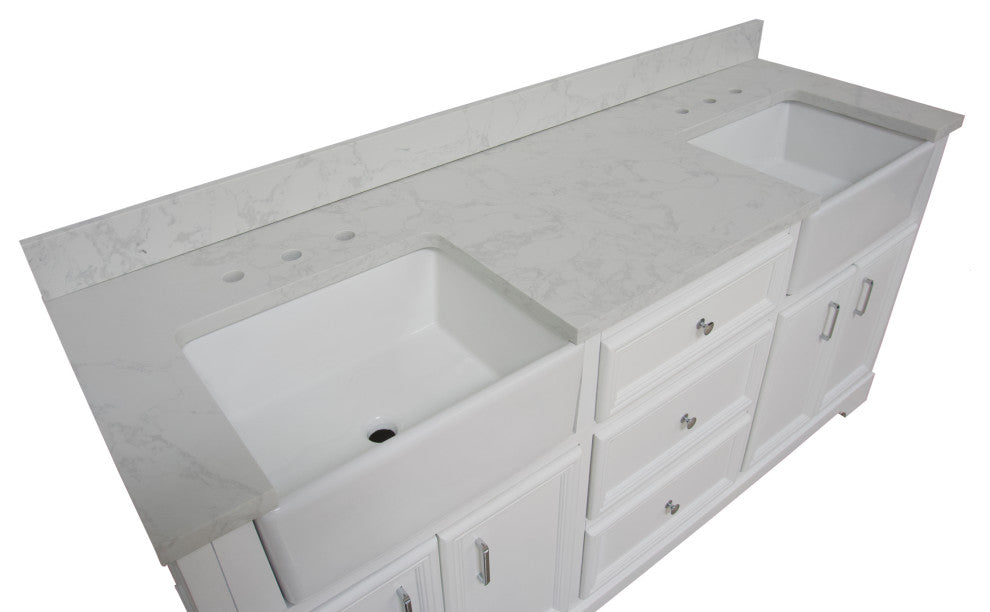Zelda 72" Bathroom Vanity, White, Engineered Carrara