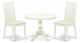 3 Pc Dining Set, Linen White Round Table, 2 Linen White Chairs, Linen White