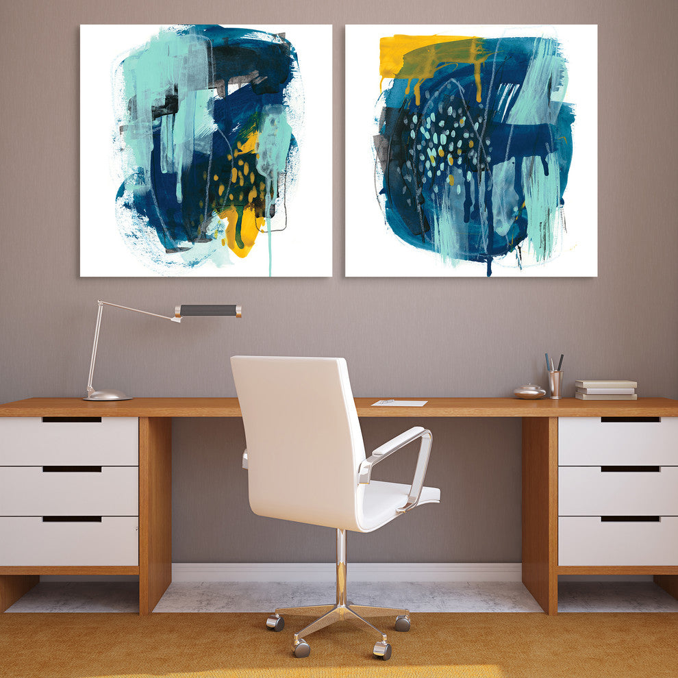 "Intuitive Motion" Blue Abstract Wall Art Free Floating Tempered Glass Print