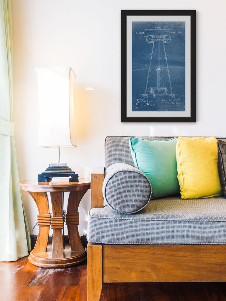 "Tesla Coil 1914 Blueprint" Framed Painting Print
