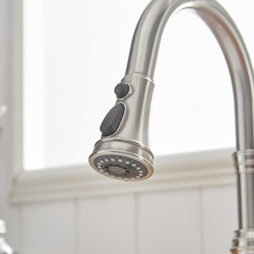 Wellfor Single Level Stainless Steel Kitchen Sink Faucet With Pull down Sprayer, Brushed Nickel