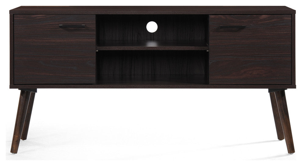 GDF Studio Amal Mid-Century Modern Finished Fiberboard Entertainment Center, Wenge