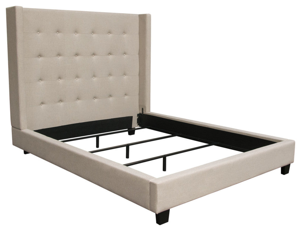 Madison Ave Tufted Wing Eastern King Bed in Sand Button Tufted Fabric
