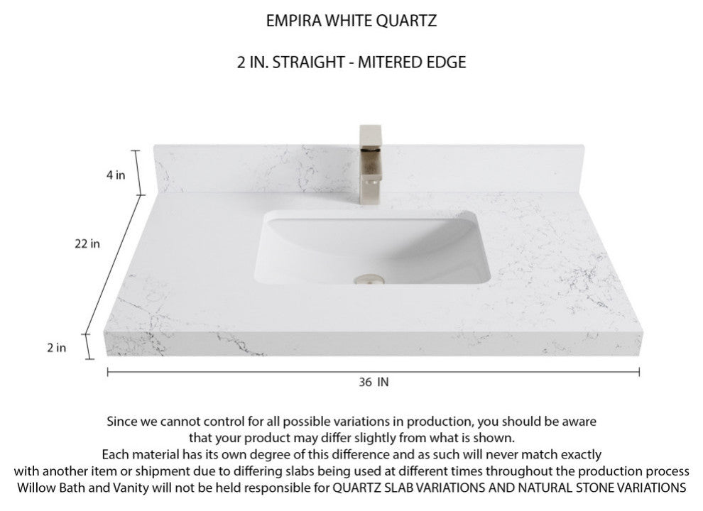 Alys Teak 36 Bathroom Vanity Center Sink Whitewashed 2" Empira Quartz