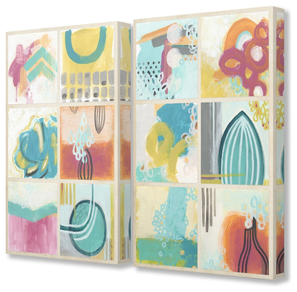 Bright Gallery Of Abstraction 2-Piece Stretched Canvas Wall Art Set, 16"x20"