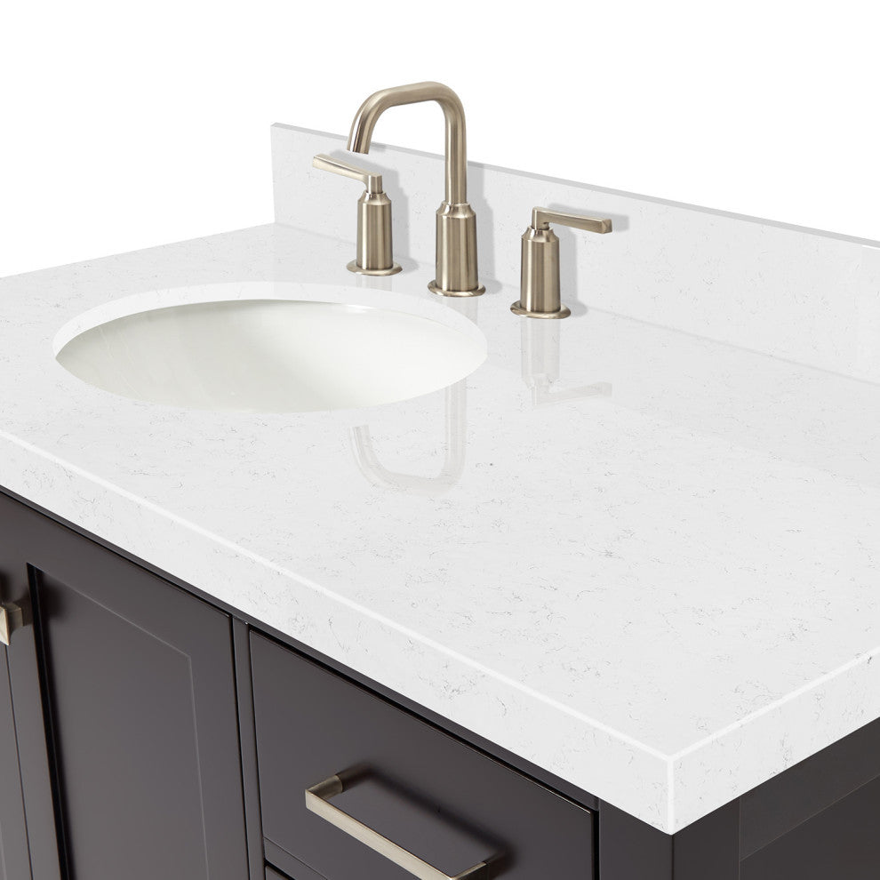 Ariel Cambridge 42" Left Offset Single Oval Sink Vanity, Carrara Quartz