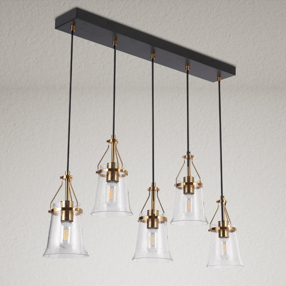 LNC 5-Light Black and Polished Gold Modern Linear Large Kitchen Island Light