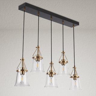 LNC 5-Light Black and Polished Gold Modern Linear Large Kitchen Island Light