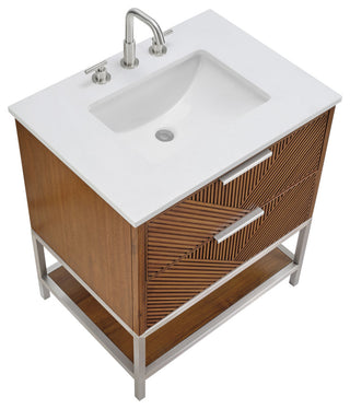 Diamond 30" Bath Vanity, Walnut/Brushed Nickel, 30", White Quartz Top