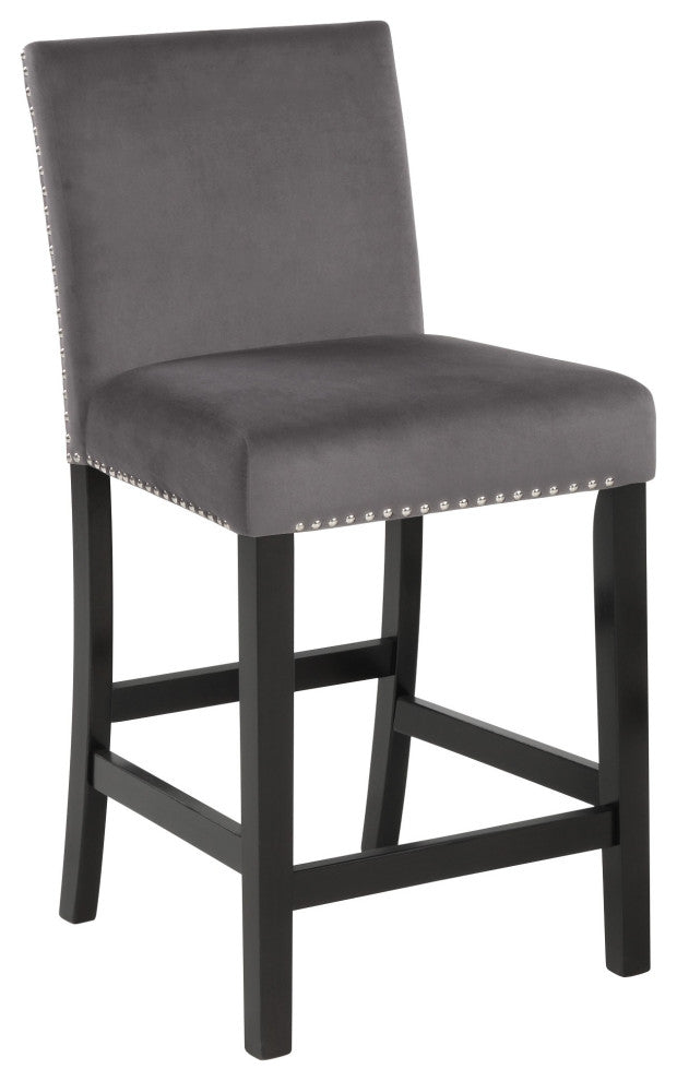 Benzara BM272112 Kate 42" 5 Piece Counter Table Set With Velvet Seating, Gray