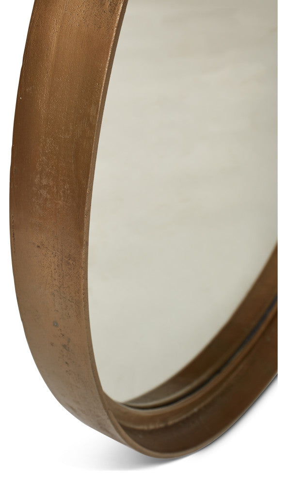 Samar 39" Round Mirror, Antique Brass