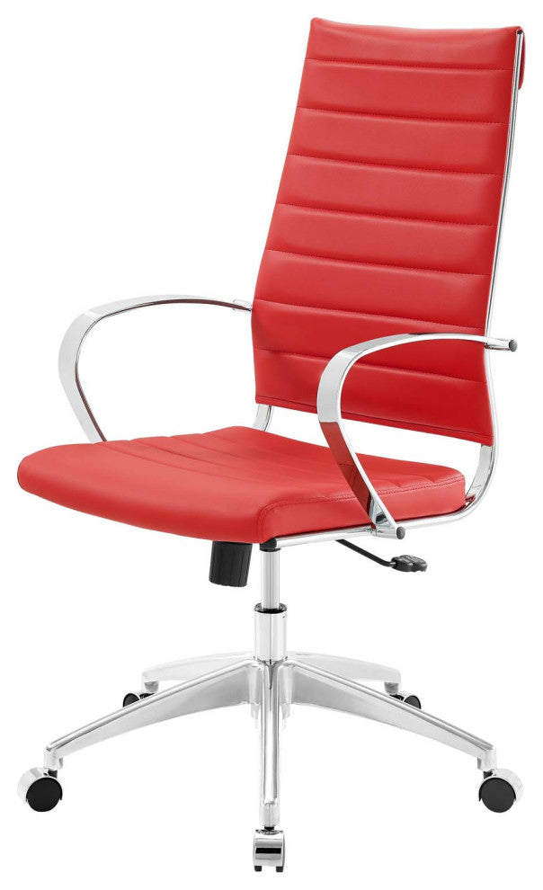 Computer Work Desk High Back Chair, Faux Leather, Red, Home Business Office