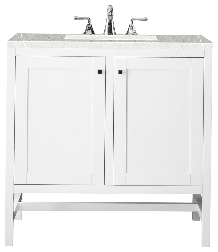 Addison 36" Vanity, With Doors, Glossy White, Eternal Serena Top