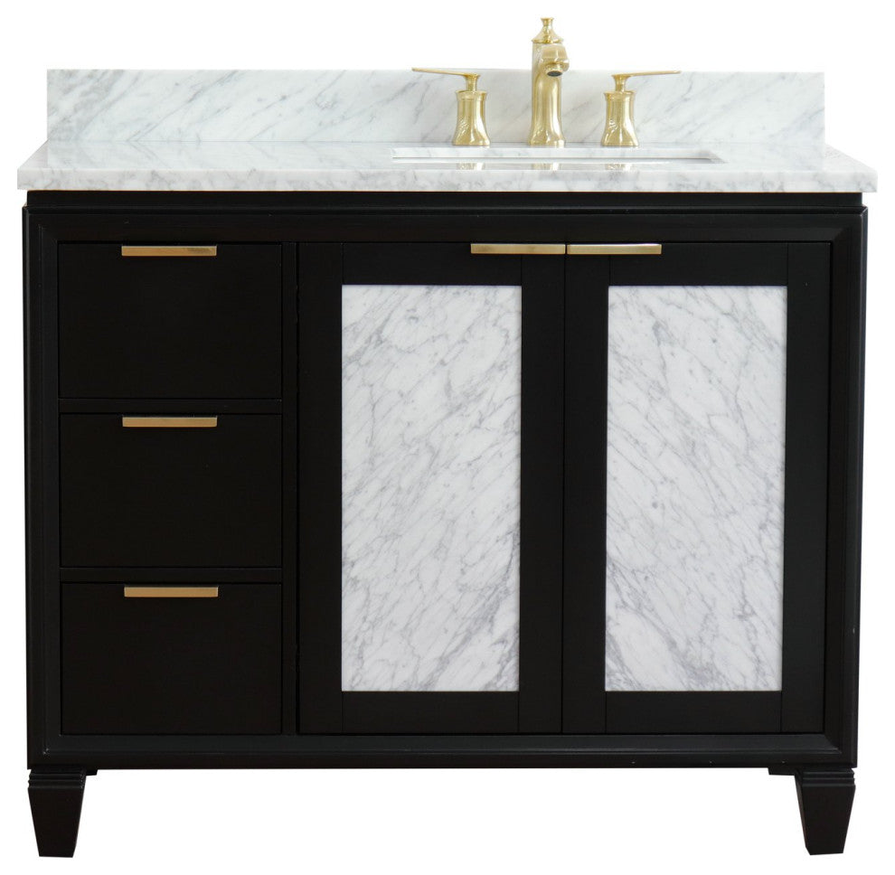 43" Single Vanity, Black Finish With White Carrara