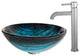 Glass Vessel Sink, Bathroom Ramus Faucet, PU Drain, Mounting Ring, Nickel