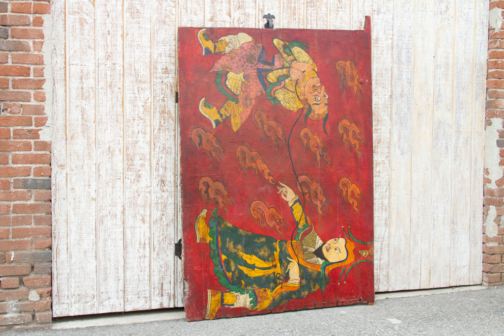 Impressive Antique Tibetan Painted Leather Door