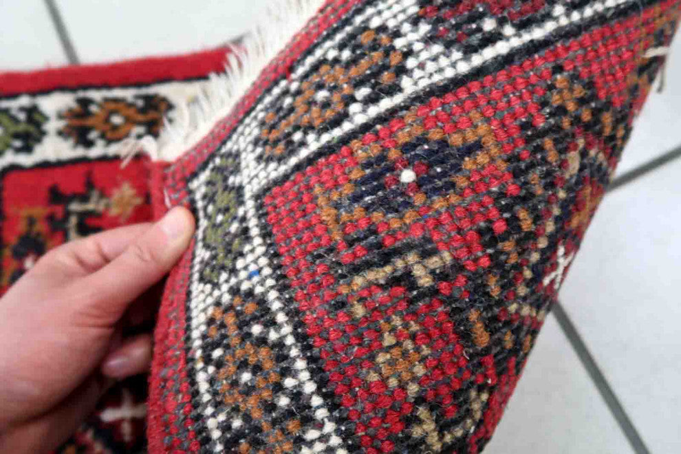 Handmade Vintage Persian Hamadan Mat 1.3'x1.8', 40cmx56cm 1970s