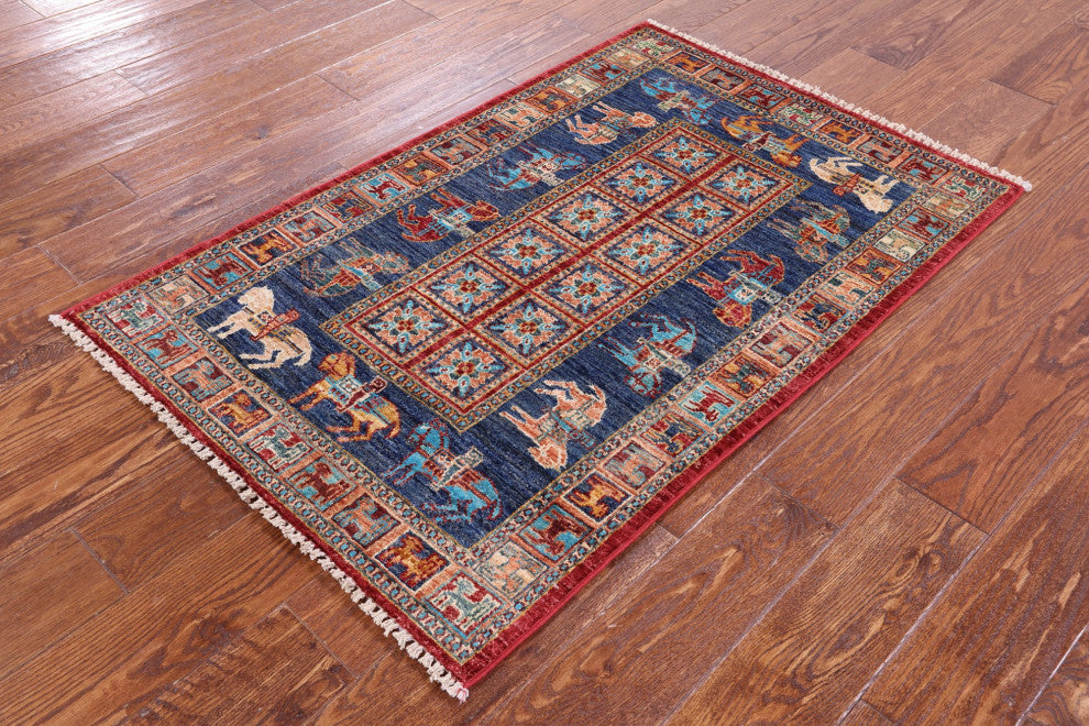Antiqued Pazyryk Historical Design Handmade Wool Rug 2' 8" X 4' 1" Q10869