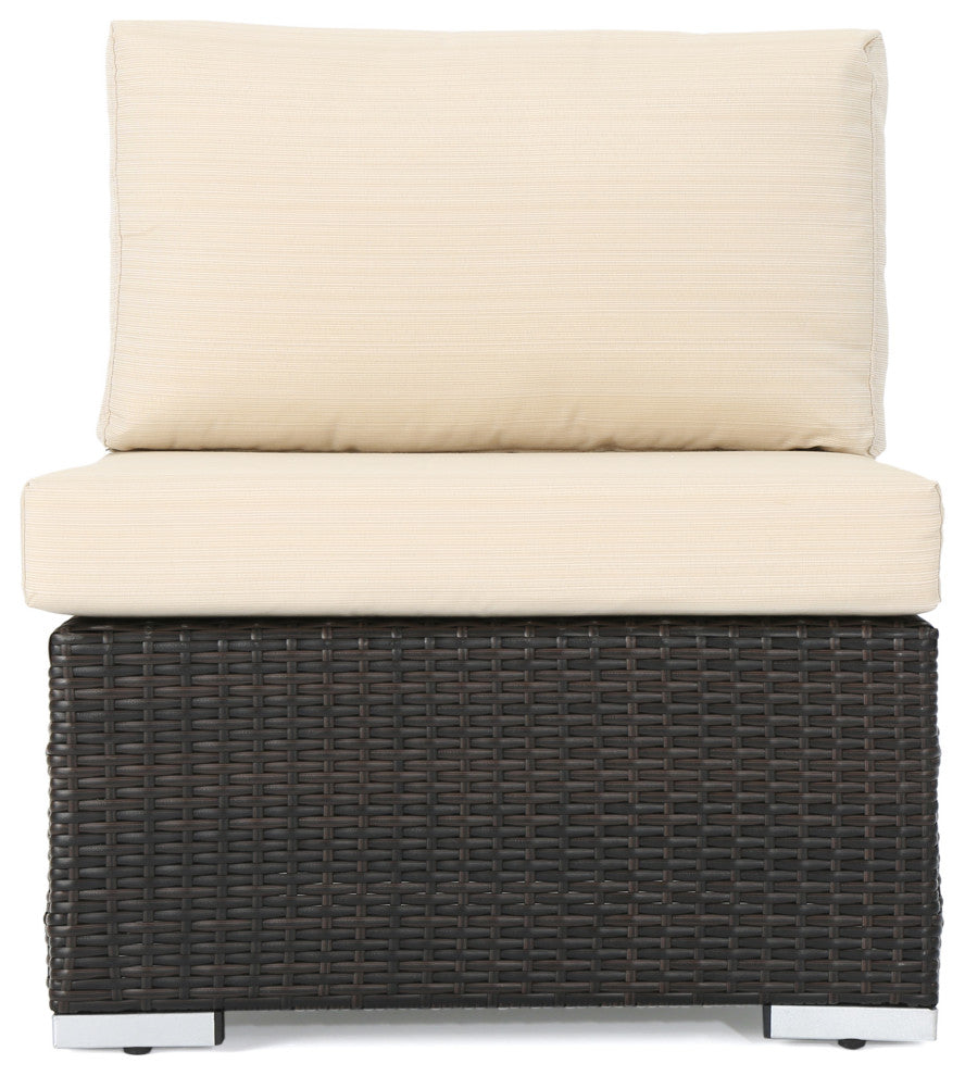 GDF Studio Tom Rosa 5 Seater Wicker Sectional Sofa Set With Cushions, Multibrown/Beige