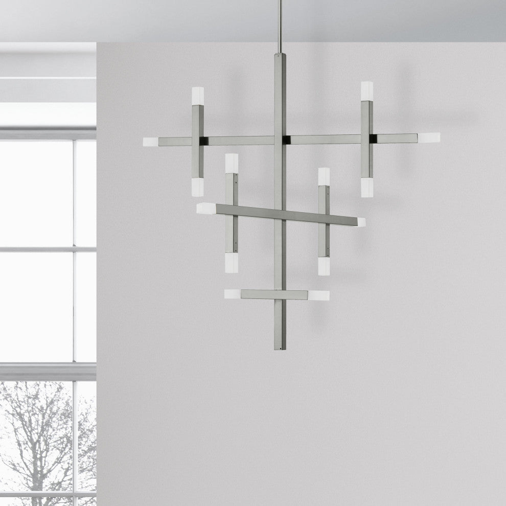Acasia Contemporary 14 Light Polished Chrome White Metal Chandelier