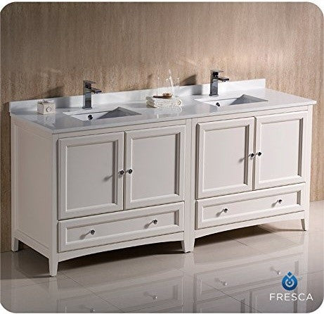 Fresca Oxford 72" Antique White Traditional Double Sink Bathroom Cabinets