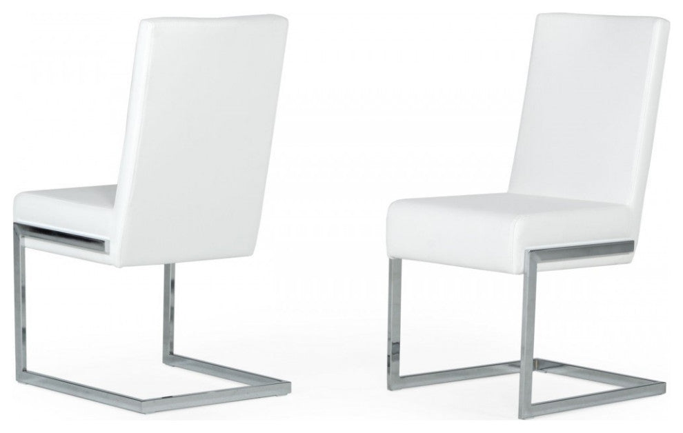 Set of Two White Silver Modern Dining Chairs