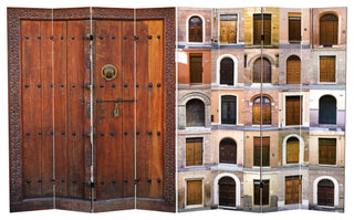 6' Tall Double Sided Doors Canvas Room Divider 4 Panel