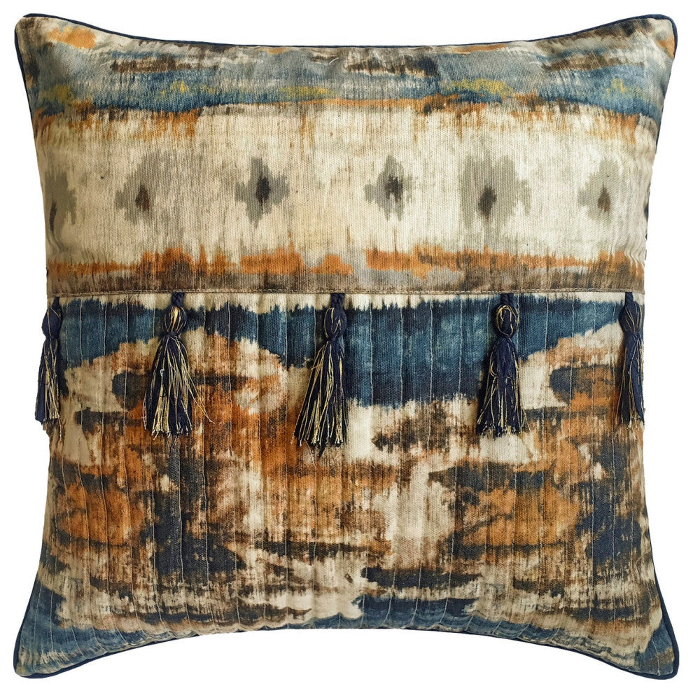 Blue Cotton Quilted Cushion Cover 22"x22" Throw Pillow Cover - Amisha