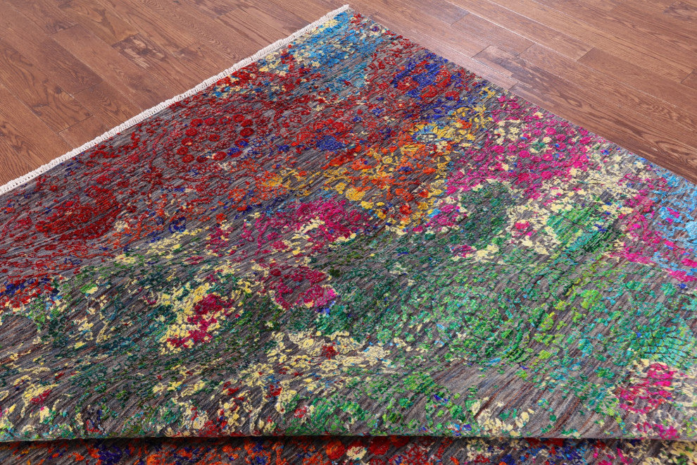 8' 9" X 12' 1" Modern Wool and Silk Hand Knotted Rug Q11853