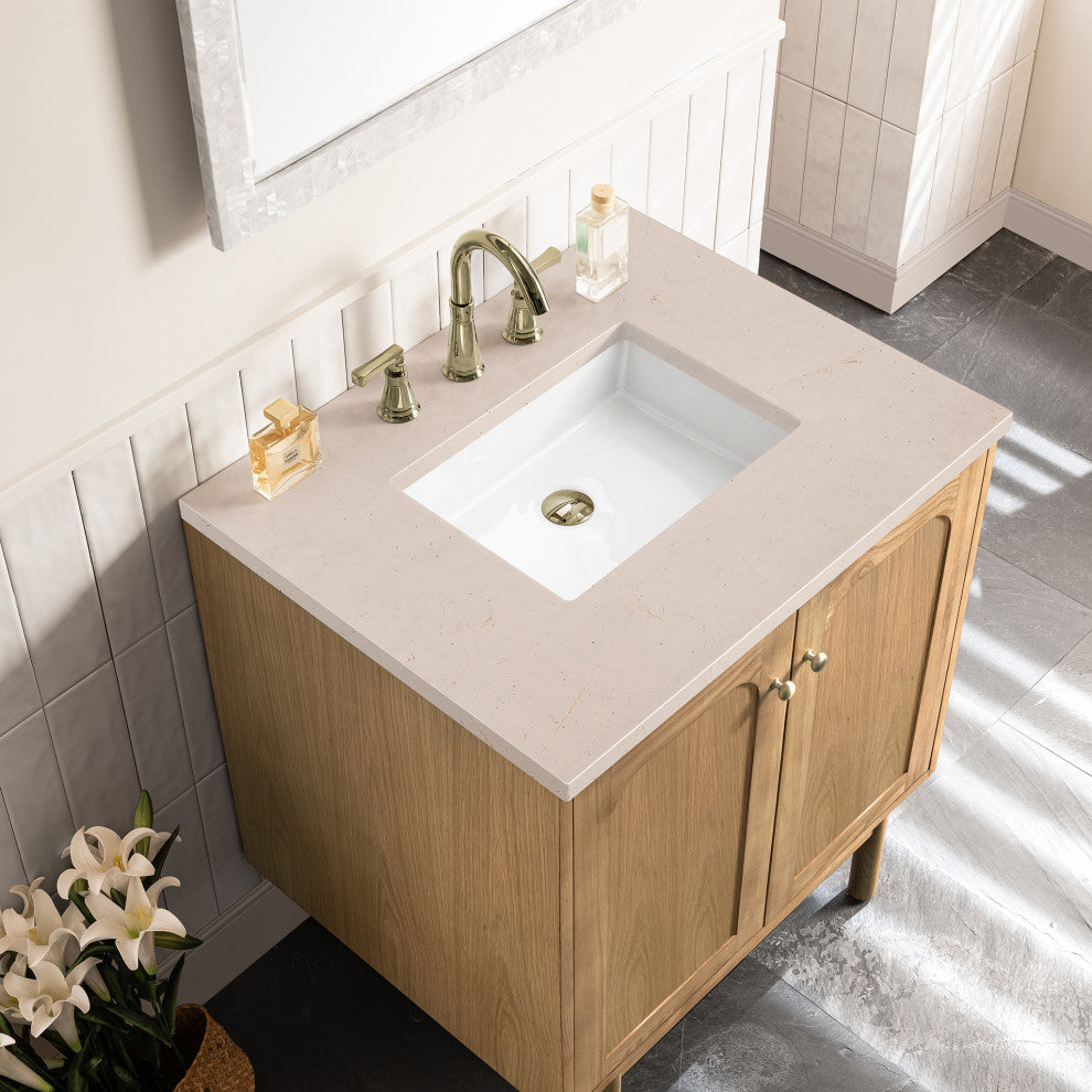 Laurent 30" Single Vanity, Light Natural Oak, 3CM Eternal Marfil Top