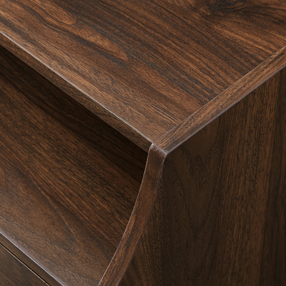 22" Curved Open Top 2 Drawer End Table With USB, Dark Walnut