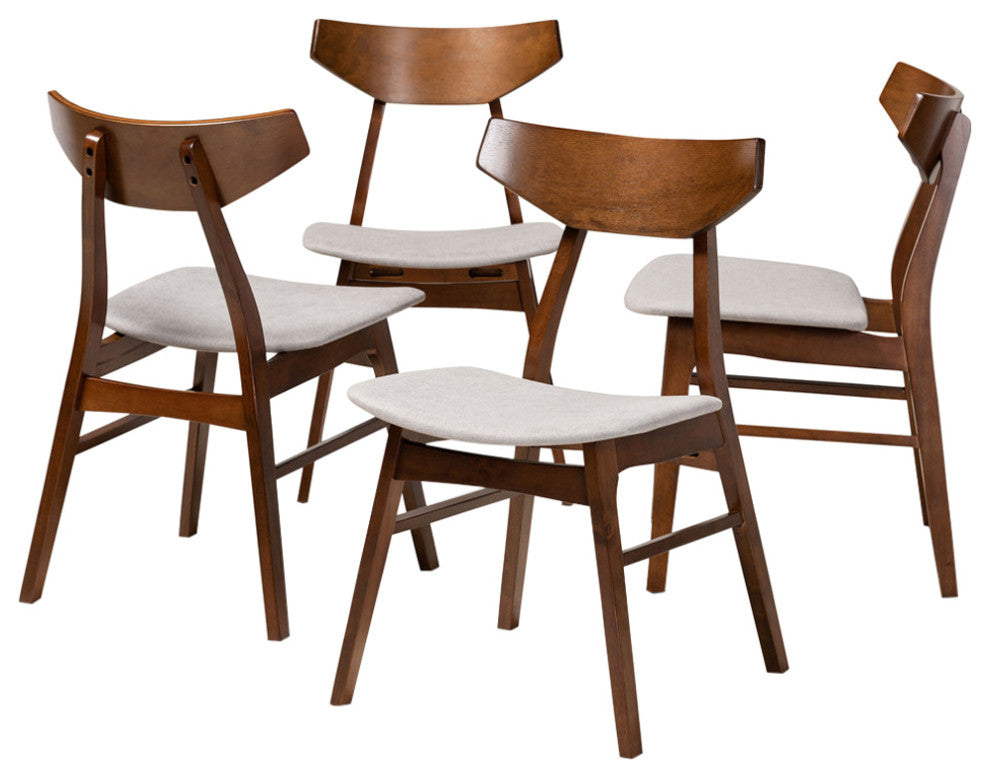 Reedsport Mid-Century Walnut Effect 4-Piece Dining Chairs, Light Gray/Walnut Brown