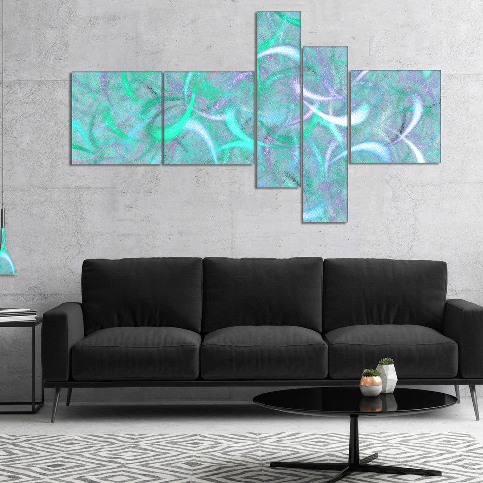 Blue Watercolor Fractal Pattern, Abstract Art on Canvas, 60"x32", 5 panels