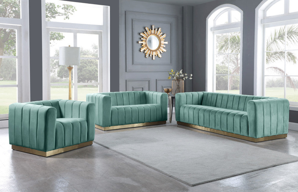 Marlon Velvet Upholstered Loveseat, Mint