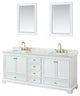 80"DBL Bath Vanity White, Carrara Countertop, Sinks, Gold Trim, 24" Mirrors